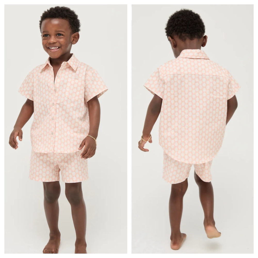 Hill House NWOT 5/6Y Tiny Leo Short and Tiny Beau Party Top Baroque Coral Sateen